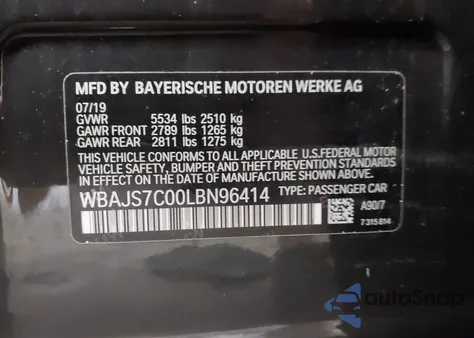 2020 BMW M550I xDrive from USA, damaged, VIN WBAJS7C00LBN96414